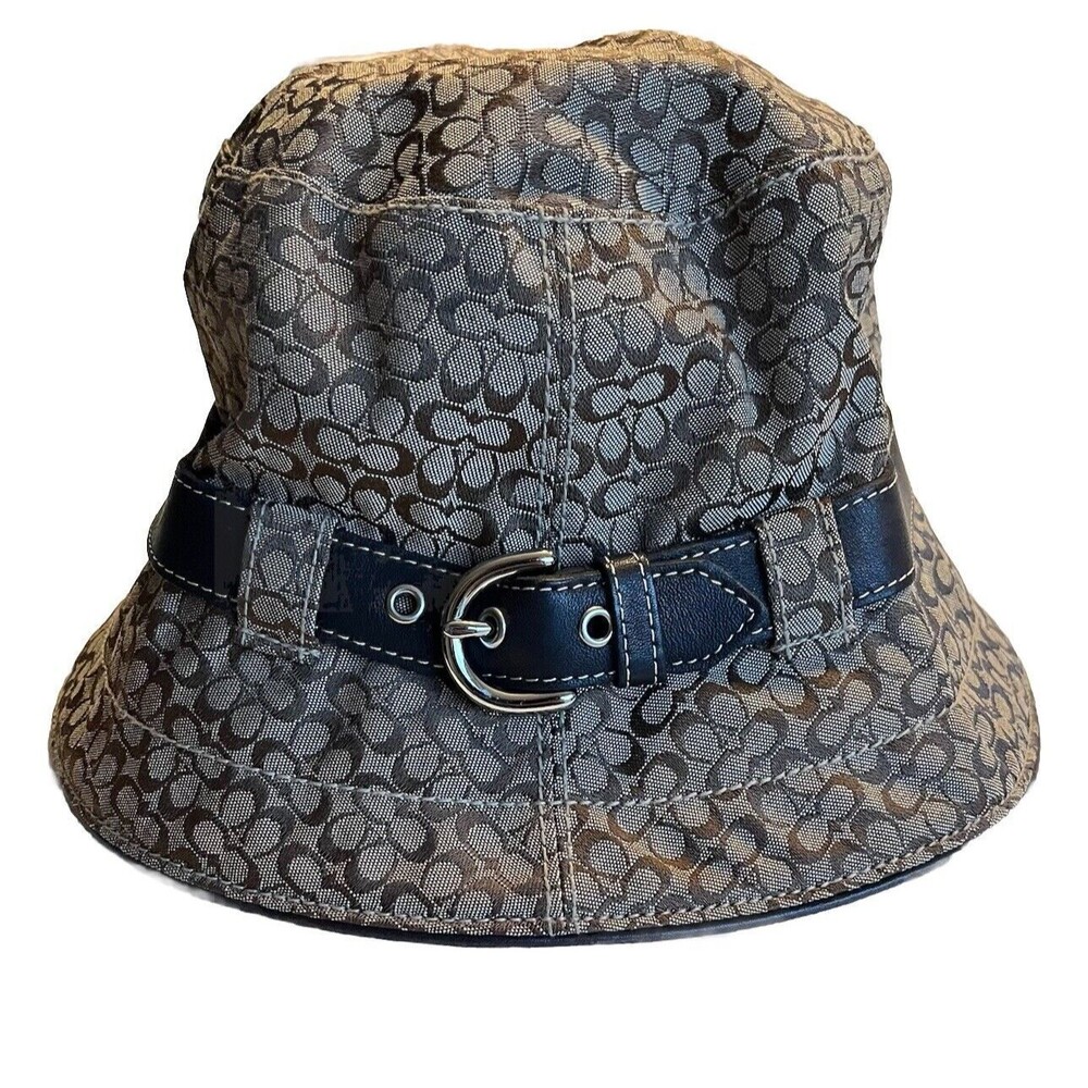 EUC vintage y2k coach bucket hat, brown cc signature hat for women, Small